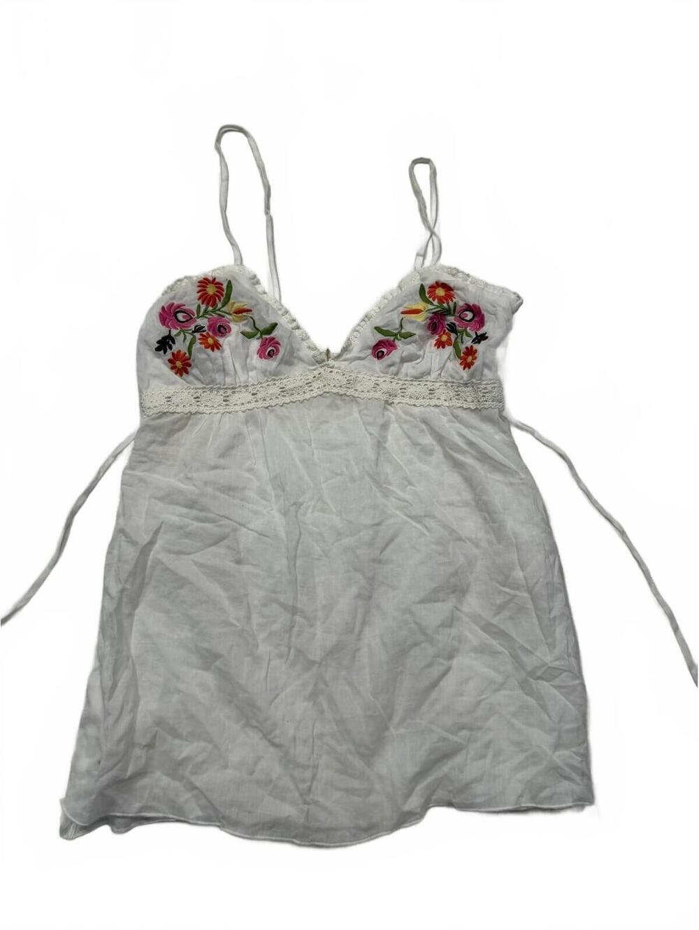 Vintage Forever 21 Embroidered Cotton Babydoll Tie Back Tank Size S